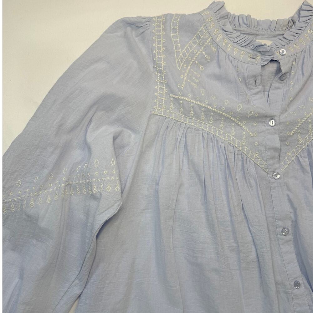 ba&sh Jaky Embroidered Blouse Blue and White | Boho Romantic French Style Size 3 - Picture 8 of 14